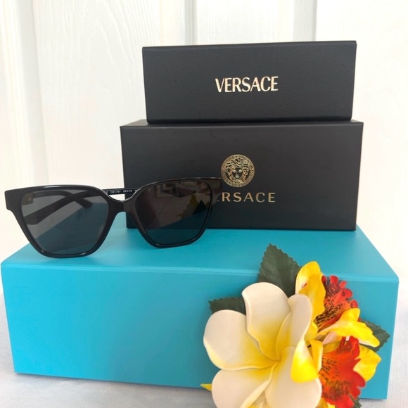 VERSACE ~ Butterfly sunglasses featuring black acetate frame dark grey lenses - Picture 6 of 11